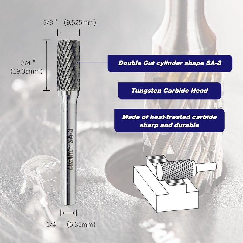 LU&MN SA-3 Tungsten Carbide Burr Rotary File, Cylinder Shape Double Cut, 1pc - Image 1